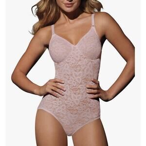 Bali Lace Rose Pink Firm Control Body Shaper Body Suit 34C XS